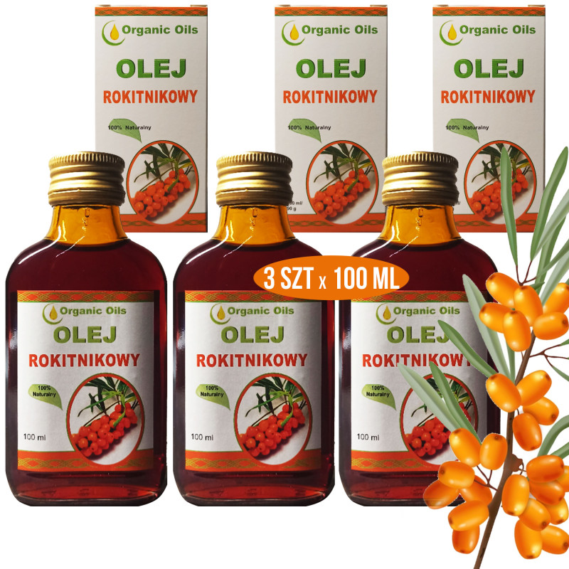 OLEJ ROKITNIKOWY Z ROKITNIKA Organic Oils tłoczony na zimno 100ml x3 0,3L