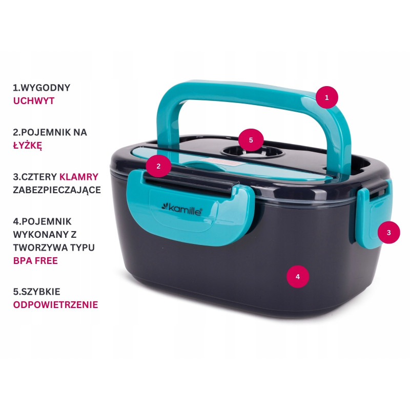 ELEKTRYCZNY LUNCH BOX TERMOS SAMOCHODOWY do samochodu 1000ml 1L KAMILLE
