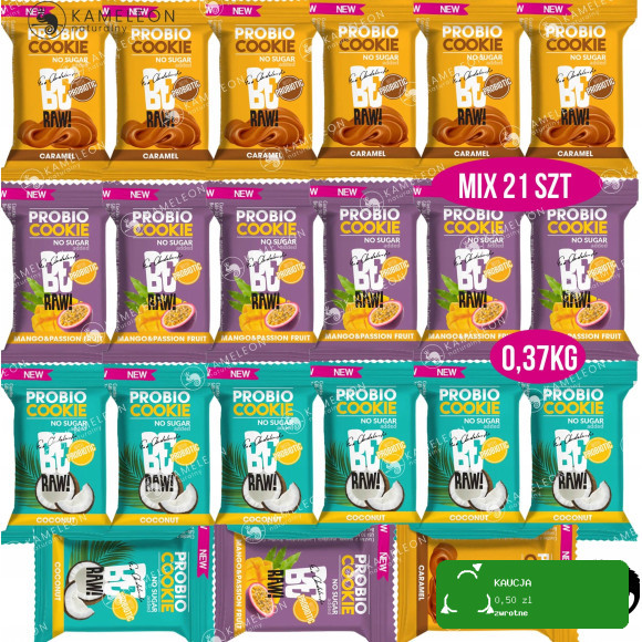 BERAW! PROBIO COOKIE PROBIOTYK MIX SMAKÓW KARMEL MANGO KOKOS po 7szt =21szt