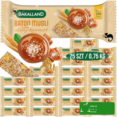 BATON ZBOŻOWY MUSLI o smaku SŁONY KARMEL Bakalland 100kcal 30G x25 0,75KG