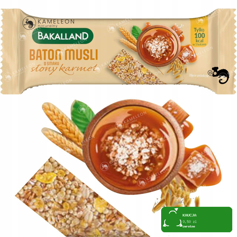BATON ZBOŻOWY MUSLI o smaku SŁONY KARMEL Bakalland 100kcal 30G x25 0,75KG