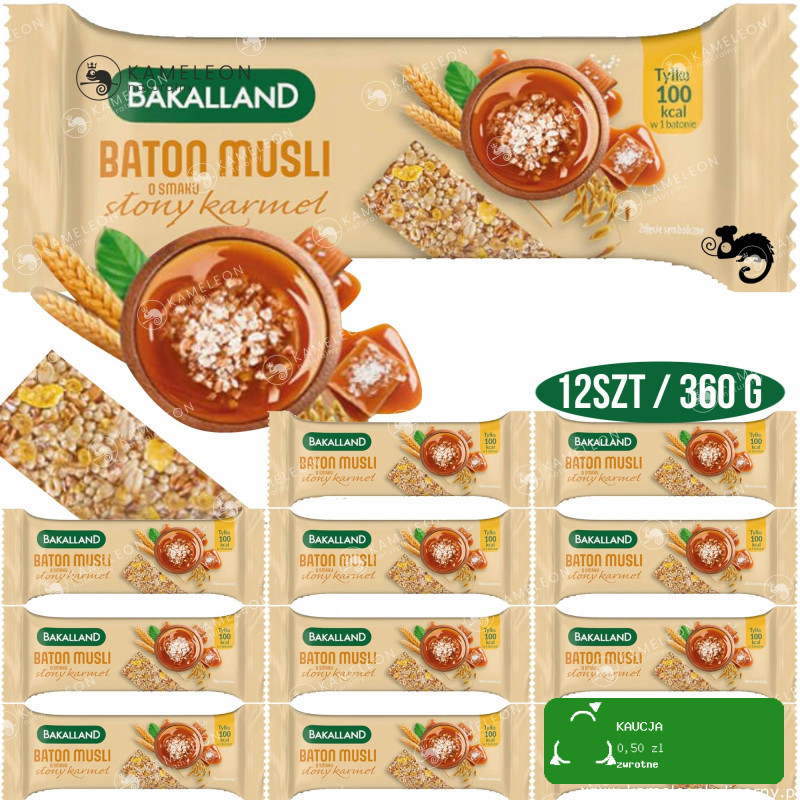 Bakalland BATON Zbożowy MUSLI o smaku SŁONY KARMEL 30g x12 360g 0,36KG