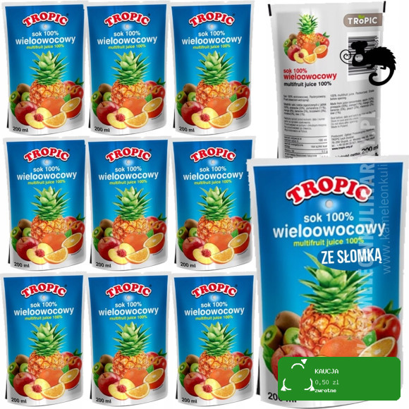 TROPIC 100% SOK WIELOOWOCOWY doypack ZE SŁOMKĄ 200ml 0,2L x10szt 2L