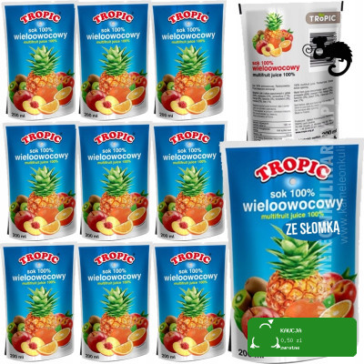 TROPIC 100% SOK WIELOOWOCOWY doypack ZE SŁOMKĄ 200ml 0,2L x10szt 2L