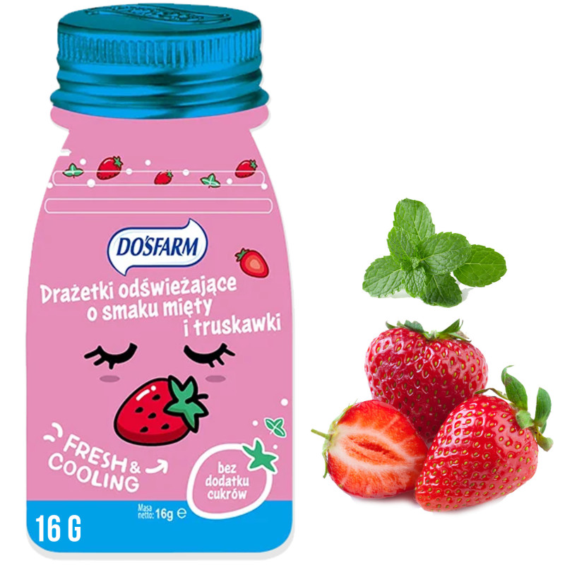 DRAŻETKI DRAŻE ODŚWIEŻAJĄCE truskawka + mięta SORBITOL 16g x 4szt
