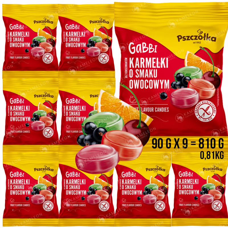 PSZCZÓŁKA CUKIERKI OWOCOWE GABBI landrynki 90G x9!