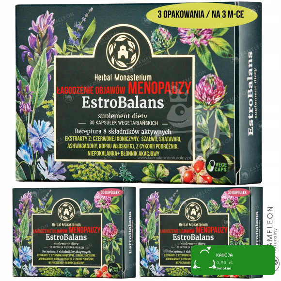 HERBAL MONASTERIUM ESTROBALANS menopauza zioła 30 kaps x3 opak = 90kapsułek