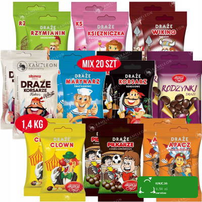 DRAŻE CUKIERKI POLSKIE SŁODYCZE Z TRADYCJĄ Skawa MIX 20 SMAKÓW 1400g