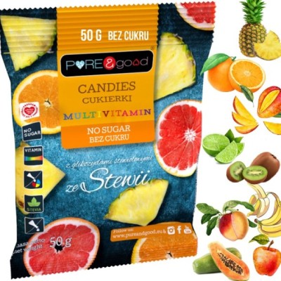 Pure&Good CUKIERKI MULTIWITAMINA bez cukru ze stewią 50g