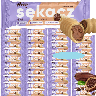 Arco SĘKACZ KAKAOWY ciastka rurka z kremem BEZ CUKRU LAKTOZY 28g x40szt