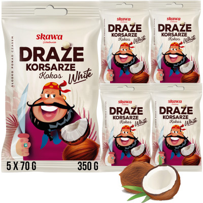 DRAŻE KORSARZE KOKOSOWE WHITE BIAŁE SKAWA 70g x 5szt 350g