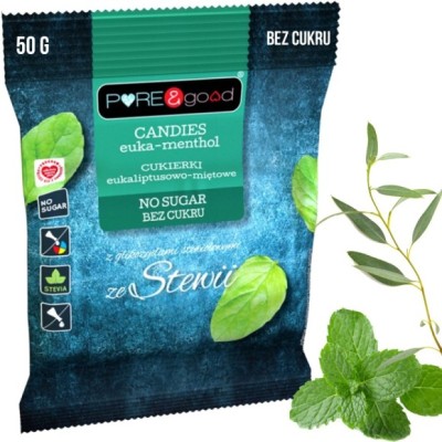 Pure&Good CUKIERKI ZE STEWIĄ bez cukru EUKALIPTUS MIĘTA