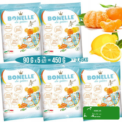 ŻELKI WEGAŃSKIE Bez Cukru Glutenu Żelatyny CYTRYNA MANDARYNKA 450g BONELLE