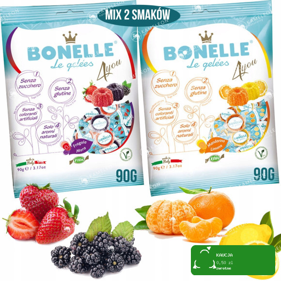 ŻELKI WEGAŃSKIE Bez Cukru Glutenu Żelatyny CYTRYNA MANDARYNKA 450g BONELLE