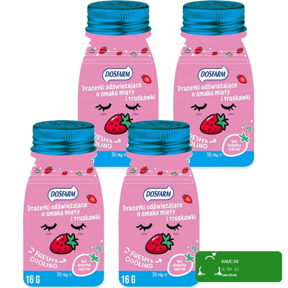 DRAŻETKI DRAŻE ODŚWIEŻAJĄCE truskawka + mięta SORBITOL 16g x 4szt