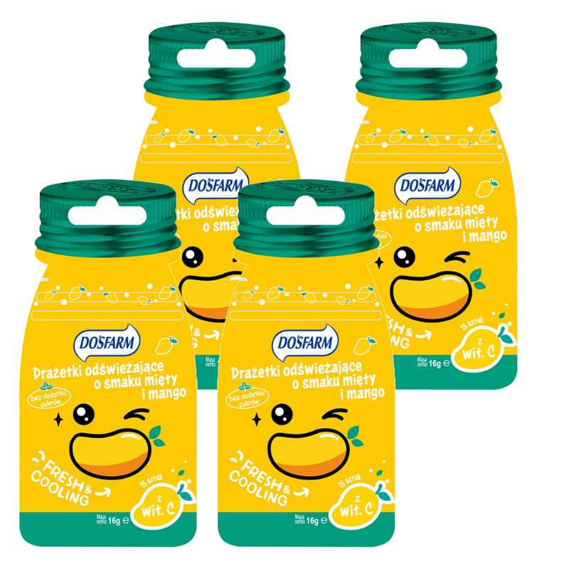 Dosfarm DRAŻE ODŚWIEŻAJĄCE mango mięta SORBITOL WITAMINA C x 4szt