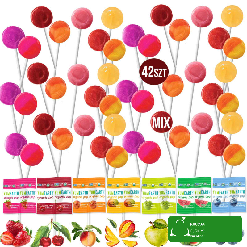 LIZAK OWOCOWOWY eko BIO YUMEARTH 7szt MIX SMAKÓW