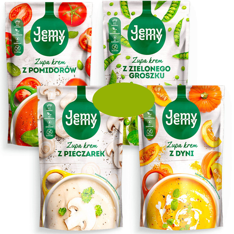 JEMY JEMY ZUPA KREM Z DYNI GROSZKU PIECZAREK POMIDORÓW MIX 4