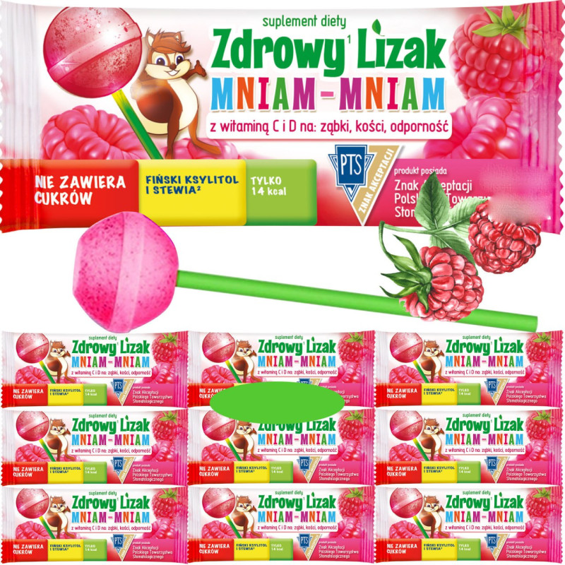 ZDROWY LIZAK KULKA MALINA WITAMINY BEZ CUKRU 10szt