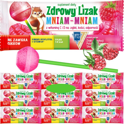ZDROWY LIZAK KULKA MALINA WITAMINY BEZ CUKRU 10szt
