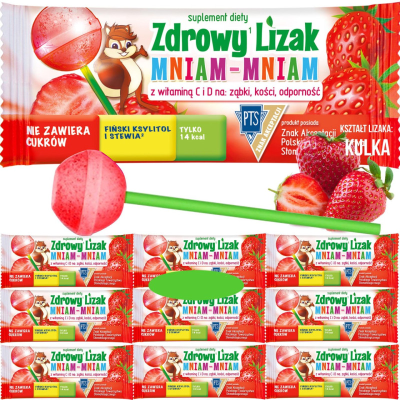 ZDROWY LIZAK KULKA TRUSKAWKA BEZ CUKRU 10szt.