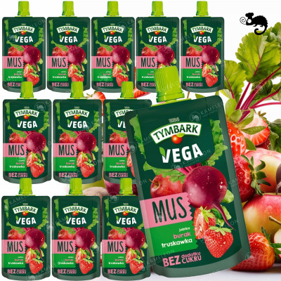 TYMBARK VEGA mus owocowo warzywny BEZ CUKRU Jabłko Burak Truskawka 100G x12