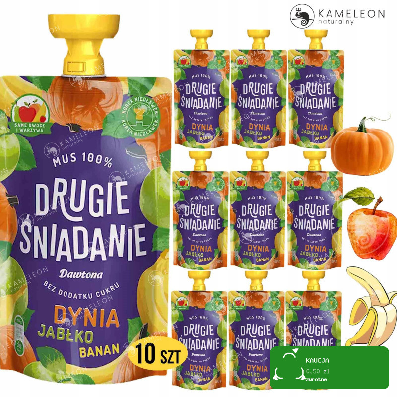 Dawtona MUS 100% DRUGIE ŚNIADANIE bez cukru DYNIA JABŁKO BANAN 10x100g 1KG