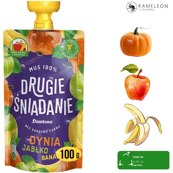 Dawtona MUS 100% DRUGIE ŚNIADANIE bez cukru DYNIA JABŁKO BANAN 10x100g 1KG