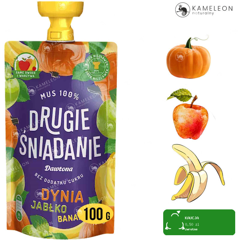 Dawtona MUS 100% DRUGIE ŚNIADANIE bez cukru DYNIA JABŁKO BANAN 10x100g 1KG
