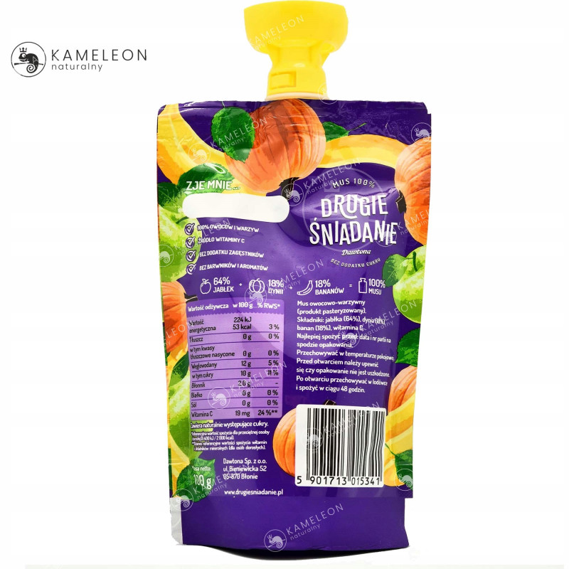 Dawtona MUS 100% DRUGIE ŚNIADANIE bez cukru DYNIA JABŁKO BANAN 10x100g 1KG