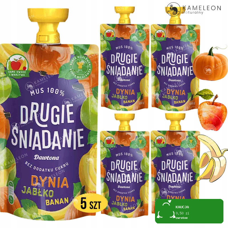 Dawtona DRUGIE ŚNIADANIE MUS 100% bez cukru DYNIA JABŁKO BANAN 5x100G 0,5KG