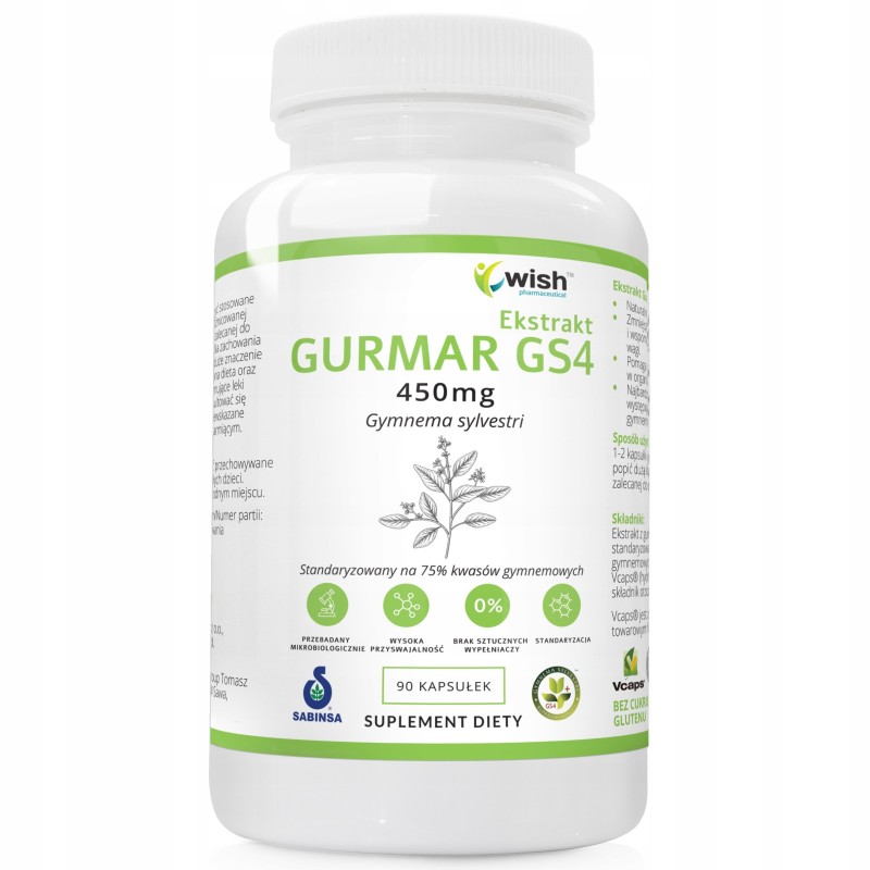 Wish GURMAR GS4 450mg 90kaps ZMNIEJSZA APETYT NA SŁODKIE