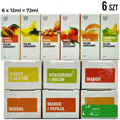 ZESTAW OLEJKÓW ZAPACHOWYCH 6szt MIX piękne ZAPACHY CYTRUSOWE OWOCOWE