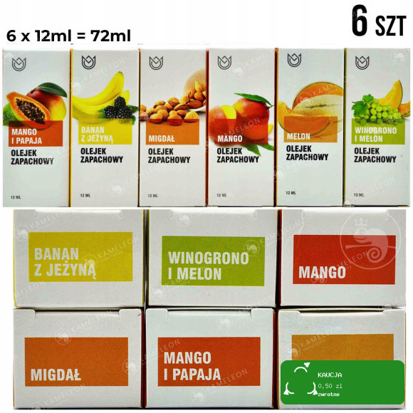 ZESTAW OLEJKÓW ZAPACHOWYCH 6szt MIX piękne ZAPACHY CYTRUSOWE OWOCOWE