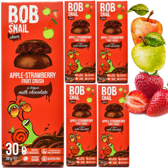 BOB SNAIL PRZEKĄSKA W CZEKOLADZIE JABŁKO-TRUSKAWKA CZEKOLADA 30g x5 = 150g