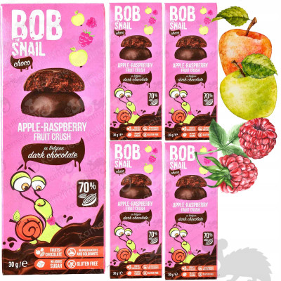 BOB SNAIL PRZEKĄSKA OWOCOWA BEZ CUKRU JABŁKO-MALINA w CZEKOLADZIE 30g x5