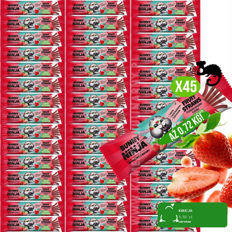 45x BUNNY NINJA DLA DZIECI przekąska BEZ CUKRU JABŁKO TRUSKAWKA 0,72KG