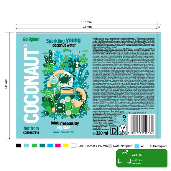 Coconaut WODA KOKOS  Młodego Kokosa GAZ. 320ml 0,32L PUSZKA
