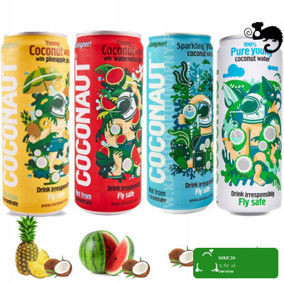 Coconaut WODA KOKOSOWA NIEGAZOWANA GAZOWANA ARBUZOWA I ANANASOWA mix 4 x320