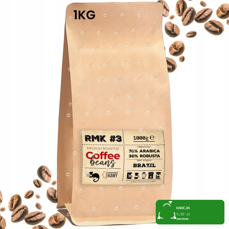 RMK #3 KAWA ZIARNISTA 70% Arabica 30% Robusta świeżo palona 1KG Brazylia