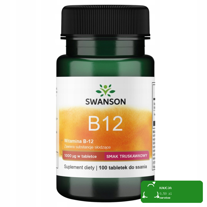 Swanson WITAMINA B12 CYJANOKALABAMINA 1000mcg 100 do ssania smak TRUSKAWKA