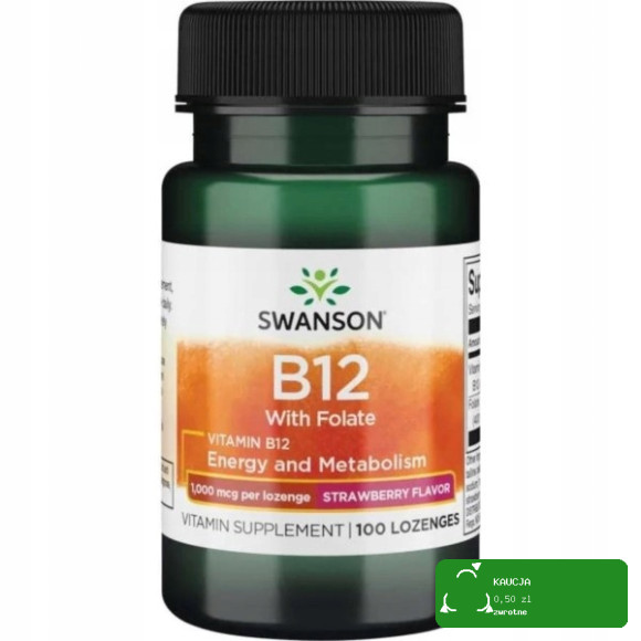 Swanson WITAMINA B12 CYJANOKALABAMINA 1000mcg 100 do ssania smak TRUSKAWKA