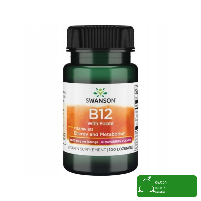 Swanson WITAMINA B12 CYJANOKALABAMINA 1000mcg 100 do ssania smak TRUSKAWKA