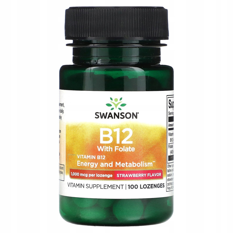 Swanson WITAMINA B12 CYJANOKALABAMINA 1000mcg 100 do ssania smak TRUSKAWKA