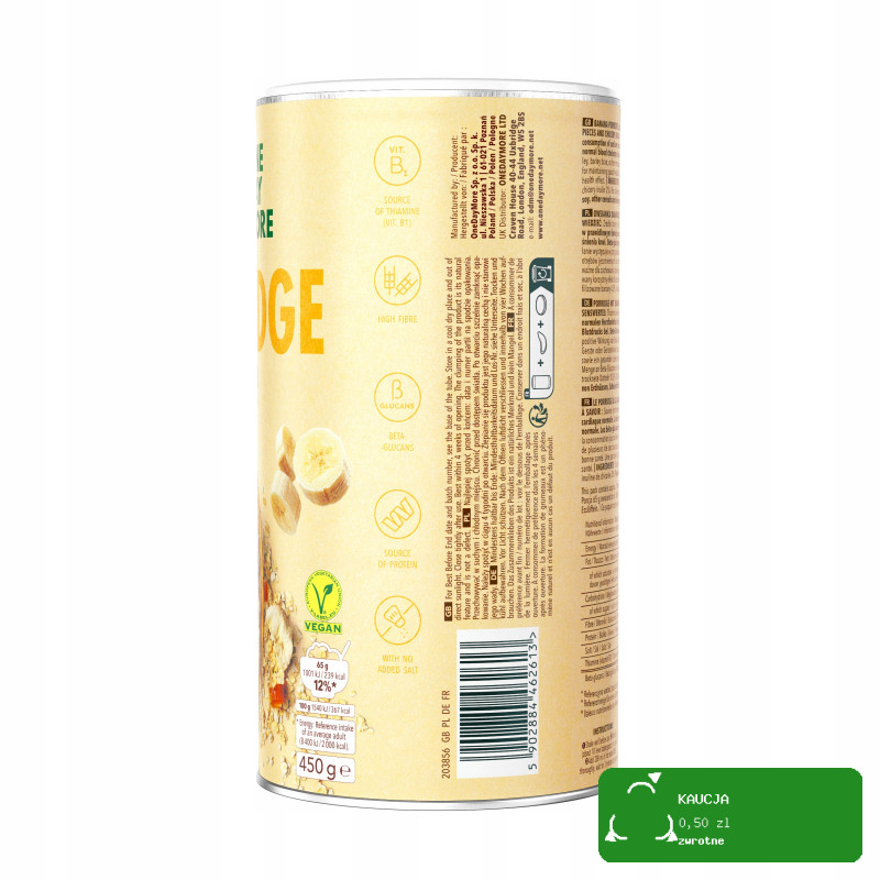 OneDayMore OWSIANKA BANANOWA Porridge 450G tuba BEZ CUKRU KRÓTKA DATA
