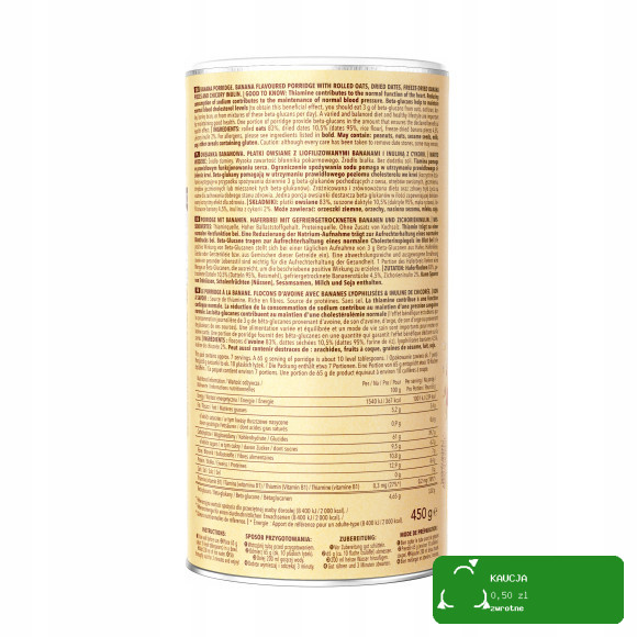 OneDayMore OWSIANKA BANANOWA Porridge 450G tuba BEZ CUKRU KRÓTKA DATA
