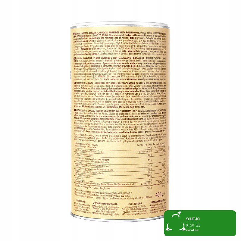 OneDayMore OWSIANKA BANANOWA Porridge 450G tuba BEZ CUKRU KRÓTKA DATA