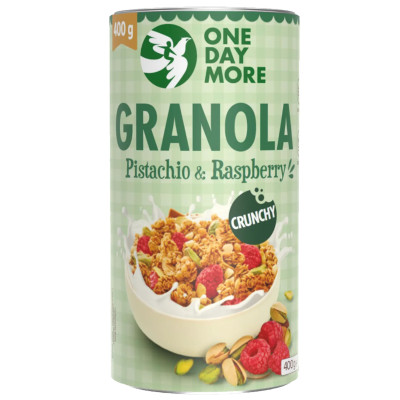 OneDayMore GRANOLA PISTACJOWA z MALINAMI 400G tuba