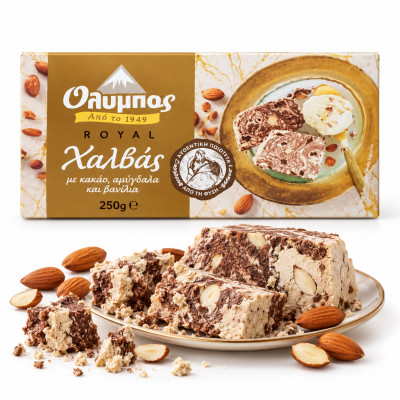 Olympos CHAŁWA KRÓLEWSKA SEZAMOWA z KAKAO MIGDAŁAMI RODZYNKI 250g grecka
