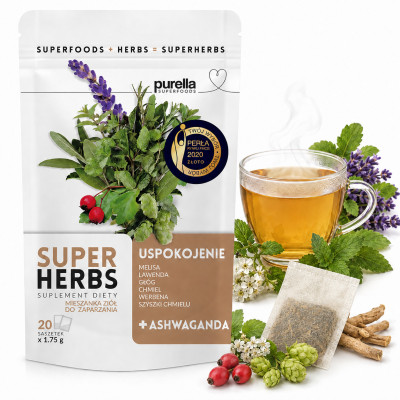 PURELLA SUPERHERBS herbata USPOKOJENIE Melisa Lawenda Chmiel + ASHWAGANDHA